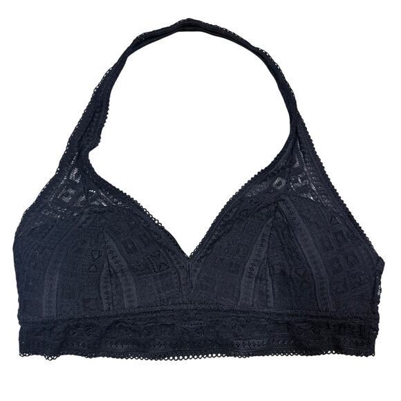 Aerie Lace Bralette Halter Mesh Stretch Padded Bra Junior's Size Large Black - Picture 1 of 8